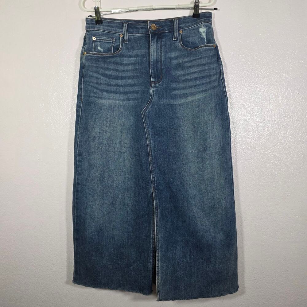 STS Blue Kay Distressed Denim Maxi Skirt Front Slit Blue Women 32